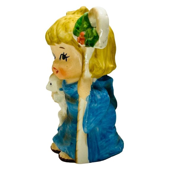 Lefton Shepherd Boy Girl Sheep Staff Figurine Christmas Holy Vintage Hand Paint - Picture 2 of 11